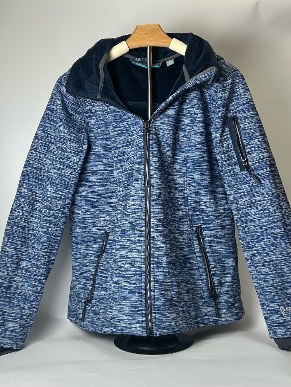 Free Country Heathered Navy Blue Hooded Zip Jacket